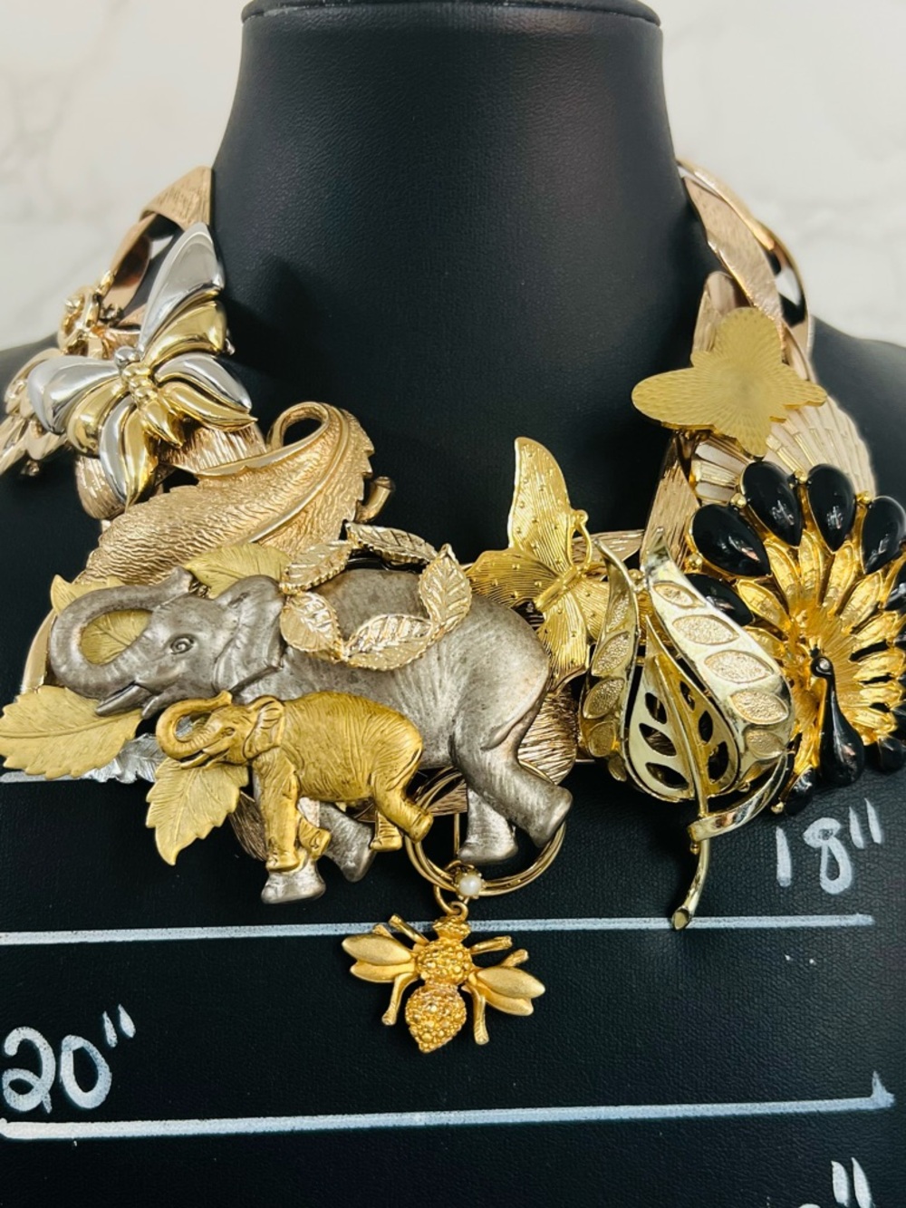 Upcycled Vintage Brooch Necklace "Earth Treasures" 16in - Picture 4 of 10